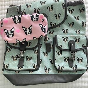 Cute Boston Terrier Dog Pattern Backpack with Pink Pouch